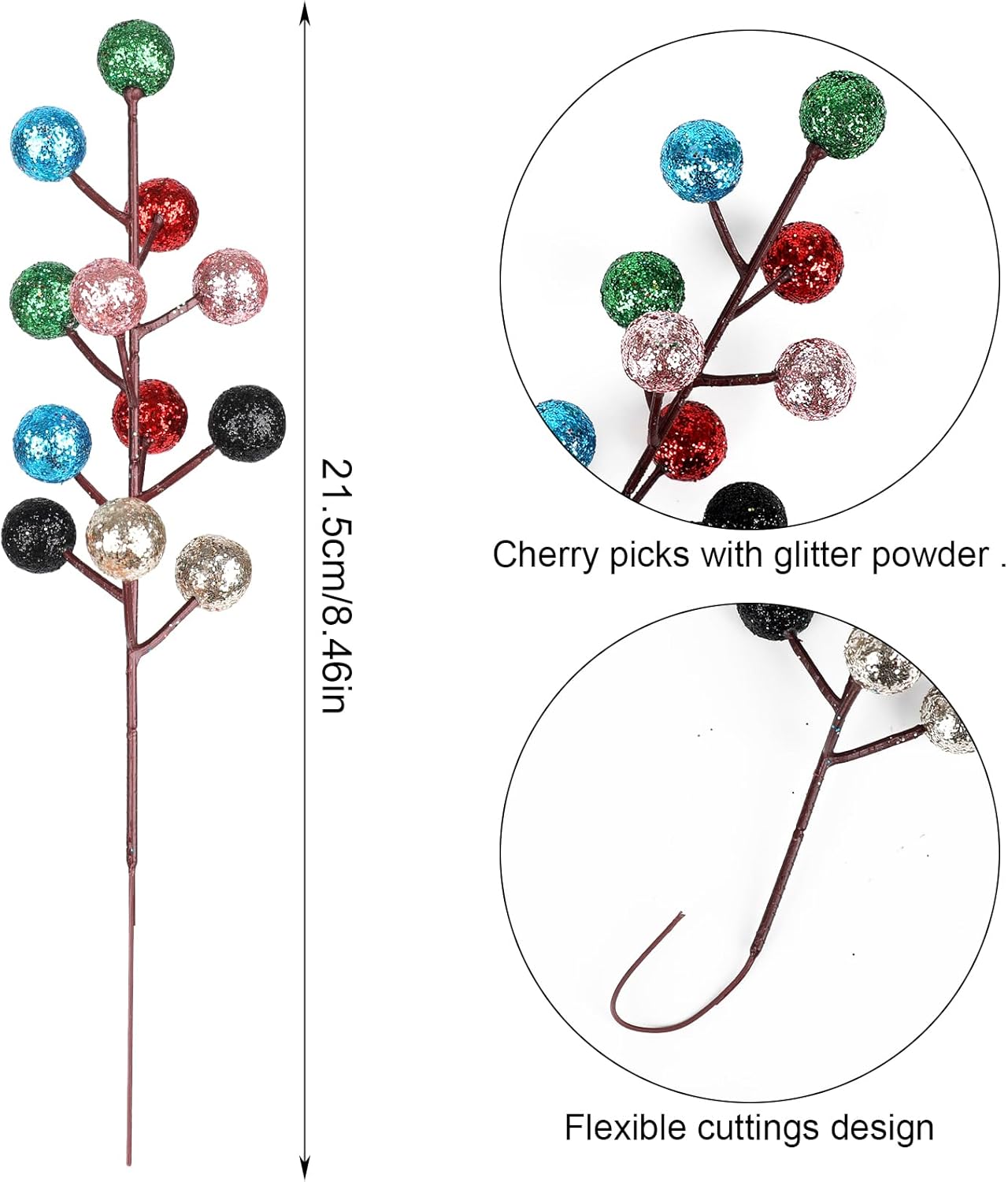 20 7.8 Inch DIYASY Artificial Berry Stems, Pcs Berry Stems Artificial Branches Xmas Tree Filler Holiday Wreath Garland