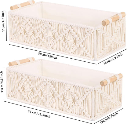 Macrame Storage Baskets, Handmade Woven Decorative Box for Organizing Countertop and Shelf