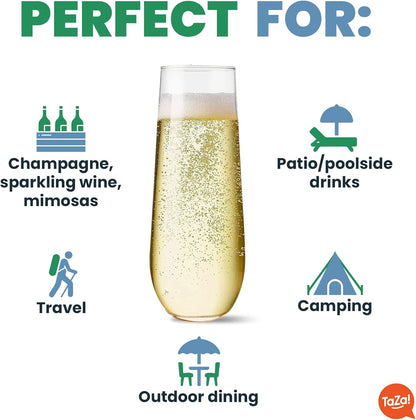 Unbreakable Stemless Champagne Flutes 9oz, Set of 4 Shatterproof Tritan Plastic Glasses, Reusable Dishwasher Safe