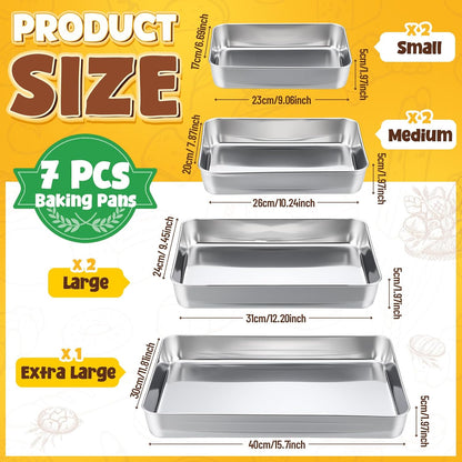 Skiennix 7-Piece Bakeware Set - Stainless Steel Baking Pans for Oven | Non-Toxic, Dishwasher Safe, Various Sizes