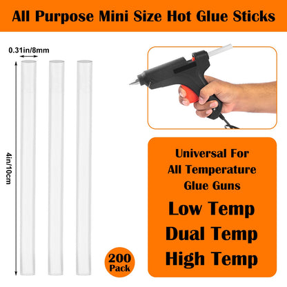200 Pack Mini Hot Glue Sticks, Clear Hot Glue Sticks, 4 Inch and 8 mm Diameter High Viscosity All-Purpose Glue Stick for DIY Art, Craft General Repairs, Festival Home Decoration