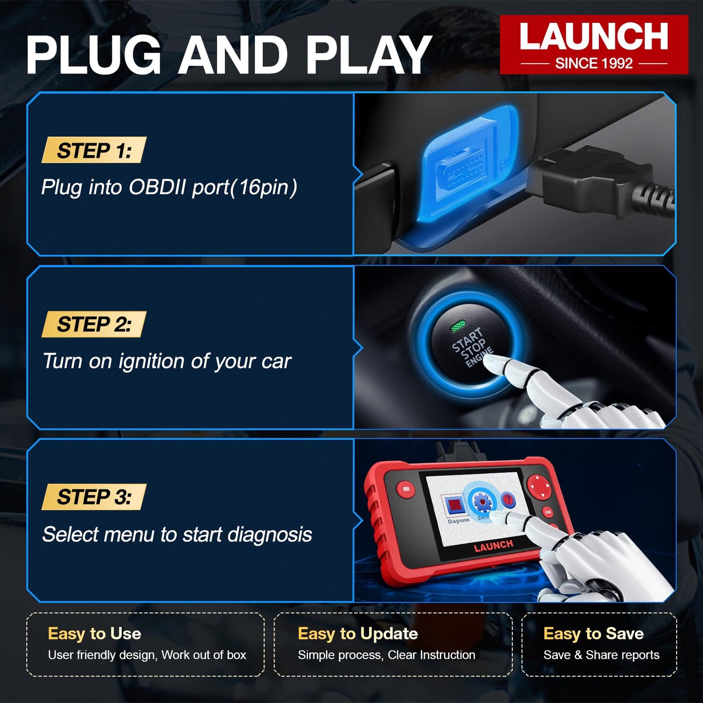 LAUNCH CRP123 V2.0 Elite OBD2 Scanner-2025 New Model Engine/ABS/SRS/Transmission Diagnostic Scan Tool SRS Airbag Code Reader,3 Reset Oil Service/Throttle Relearn/SAS Reset,Free Update