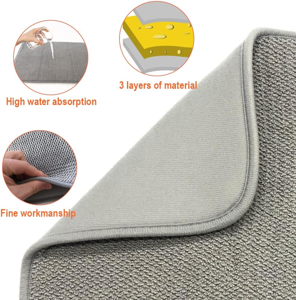 2Pack Large Dish Drying Mat for Kitchen Counter, 24 x 17 Inch Microfiber Absorbent Dish Drying Pad, Large Size Dishes
