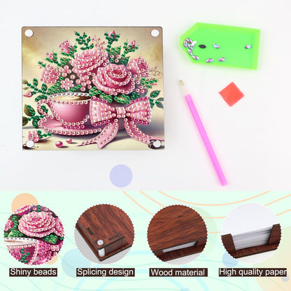 JISHSHAY 2 PCS Diamond Art Note Box Flower Diamond Painting Note Pad Holder Tea Cup Gem Painting Gem Art Memo Boxes Mosaic Kits for Adults Embroidery Kit Memo Pad Holder, Contains 120 Sheets of Paper