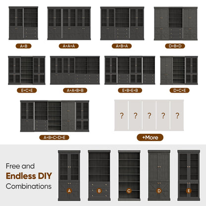 Lynsunix 70.8" Modular Bookshelf–Farmhouse Style, 6 Adjustable Tiers Shelves, Spacious Storage Cabinet for Home Office or Living Room, Black