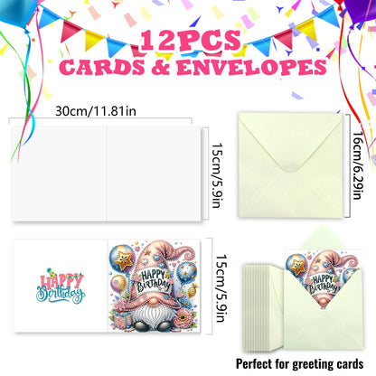YOKUSHI 12 PCS Diamond Art Painting Birthday Greeting Cards, Fete Day Craft DIY Card Making Kits for Adults Gifts (Happy Birthday)