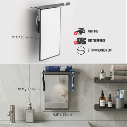 TAILI Shower Mirror Fogless for Shaving with Razor Holder, Anti-Fog with Powerful Suction Wall Mounted for Bathroom, Makeup Shave Mirror for Men & Women, Shatterproof & Removable, Grey