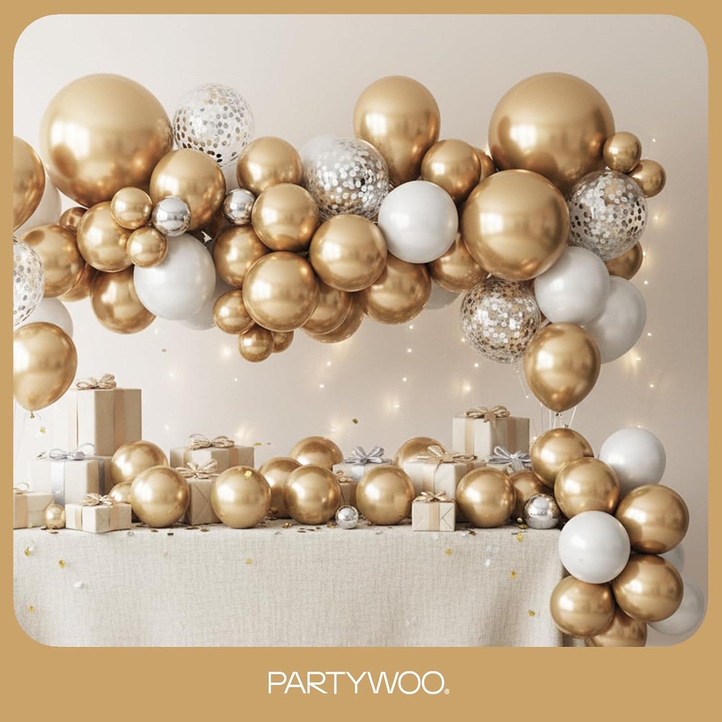 PartyWoo Metallic Gold Balloons - 128-Piece Chrome Balloon Arch Kit for Birthday & Wedding Decor | 5-18 Inch Sizes