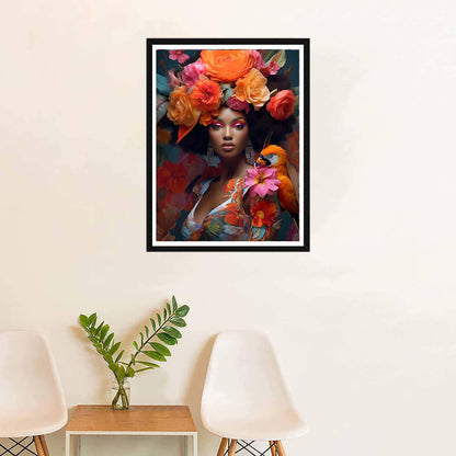 SKRYUIE 5D African Woman Diamond Painting Kits - DIY Diamond Art Kits for Adults African American, Full Round Drill - Crystal Cross Stitch - Adults Craft for Wall & Office Decor - 12x16 inch