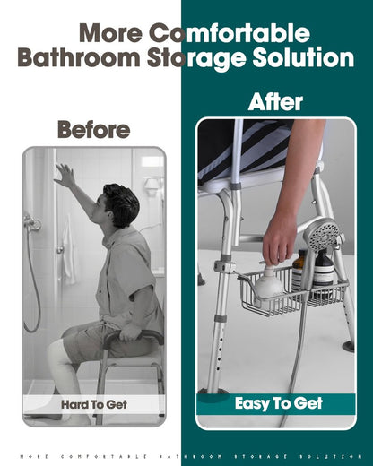OrgCreator Rustproof Hanging Shower Caddy for Shower Chair, Stainless Steel Bathroom Basket for Bath Chair Bench,Showers Caddy Chair, Shampoo Bottle Holder for Elderly, Pregnant, Handicap, Patient