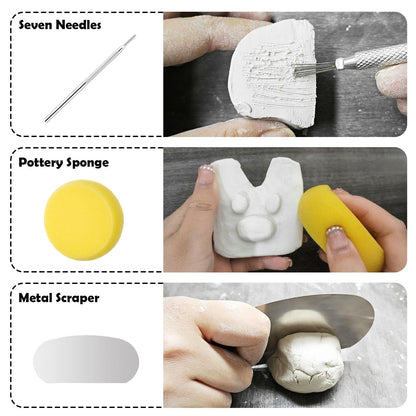 EIGTWEN 100ml Air Dry Clay Glaze and 29pcs Clay tools kit, Gloss Clay Varnish Protects Clay from Surface Wear, Pottery Tools Can be Used for Stippling, Carving, Molding, and Shaping Clay Crafts(Gloss)