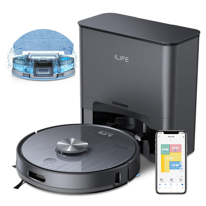 ILIFE A30 Pro Robot Vacuum and Mop, Self Emptying Station for 60 Days, 5000Pa Suction, LiDAR Navigation, No-Go Zones, 2.4G WiFi/App/Alexa/Remote Control, Roller Brush for Carpet, Hard Floors, 110V