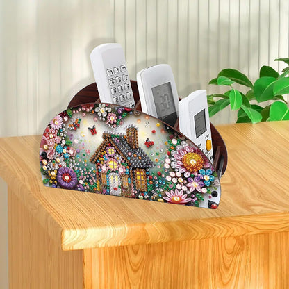 ARTopet Diamond Art Painting Multi-grid Storage Box DIY Wooden Moon Fan-Shaped Tabletop Organizer Double Sided Drill Makeup Brush Organizer for Women Office Home Ornament-House
