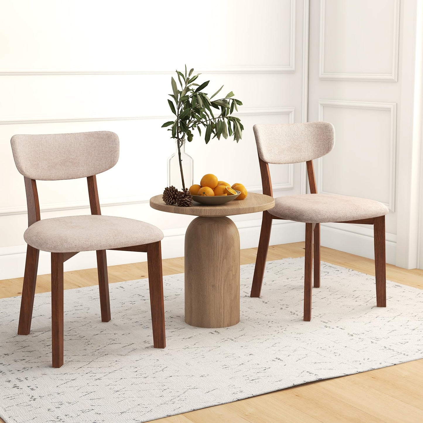 Giantex Wooded Dining Chairs Set of 4, Farmhouse Upholstered Dining Room Chairs w/Rubber Wood Legs, Cushioned Seat, Armless Kitchen Side Chair for Living Room Restaurant, Sandy Beige
