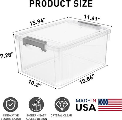 Citylife 17 QT Plastic Storage Bins - Stackable Latching Containers for Organizing Home & Garage