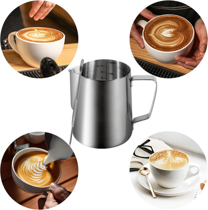20oz 600ml Milk Frothing Pitcher, Large Capacity Stainless Steel Milk Coffee Cappuccino Latte Art Jug with Latte Art Pen