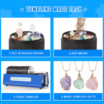Leegol Electric 6LB Rock Tumbler Kit – Double Drum Rock Polisher for Kids & Adults