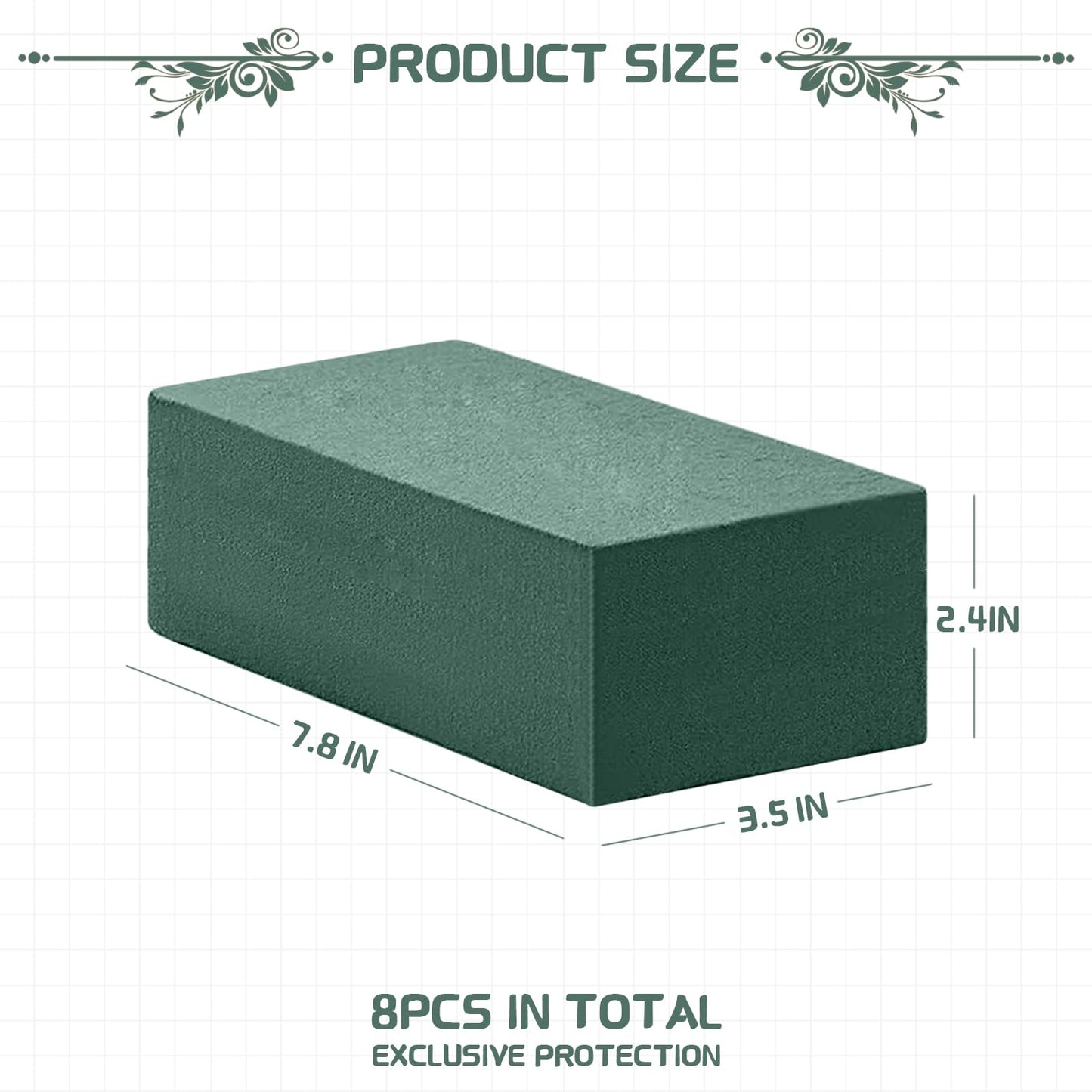 10 Pcs Floral Foam Blocks, (7.8" L x 3.5" W x 2.4" H) Green Foam for Flower Arrangements, Plant Foam Dry & Wet Flower Foam, Florist Foam for DIY Crafts, Wedding, Birthdays, Home Decorations