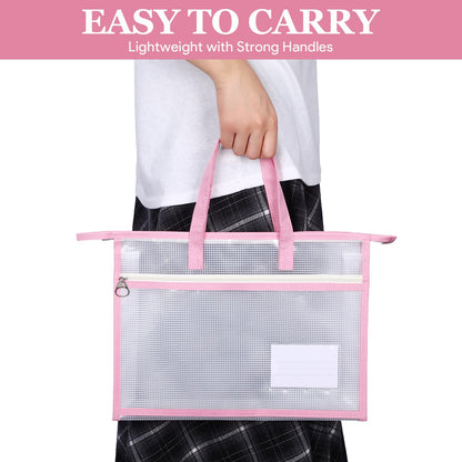 6Pcs Project Bags for Quilting, 13x10" Sewing Bag for Arts and Crafts Organizer Storage, Needlepoint Bag, Large Clear Mesh Design Zipper Folder with Handle for Craft Art Supply Sewing Pattern Storage