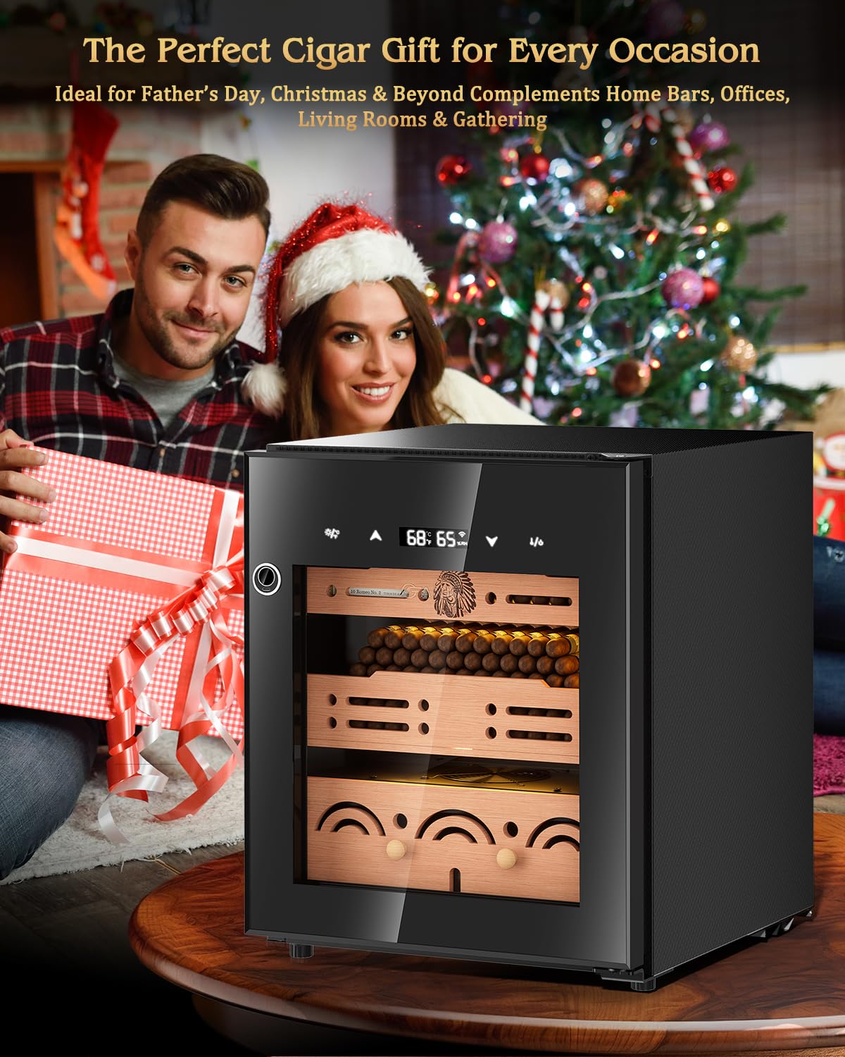 FANKAI Electric Cigar Humidor Cabinet with Temperature & Humidity Control System, 50L Cooling Cigar Fridge up to 300 Counts, Cedar Wood Shelves,Digital LED Screen,Fingerprint Safety Lock,Gift for Men