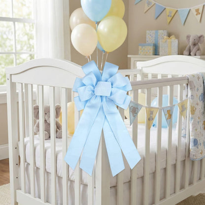 Regine Switzerland Baby Blue Large Bow - 11x21 Inch Wired Ribbon for Wreaths & Spring Decor