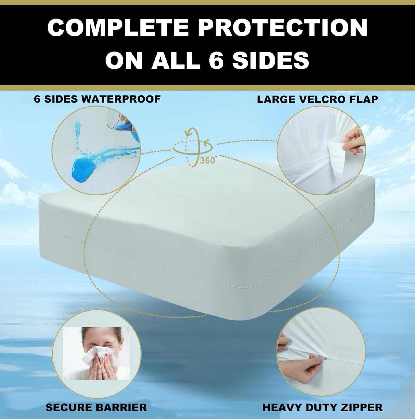 3-Piece 2 6-Sided MATTSHIELD Ultimate Sensitive Skin Kit Full Size Bed Bug Mattress Protector + Zippered Pillow Covers