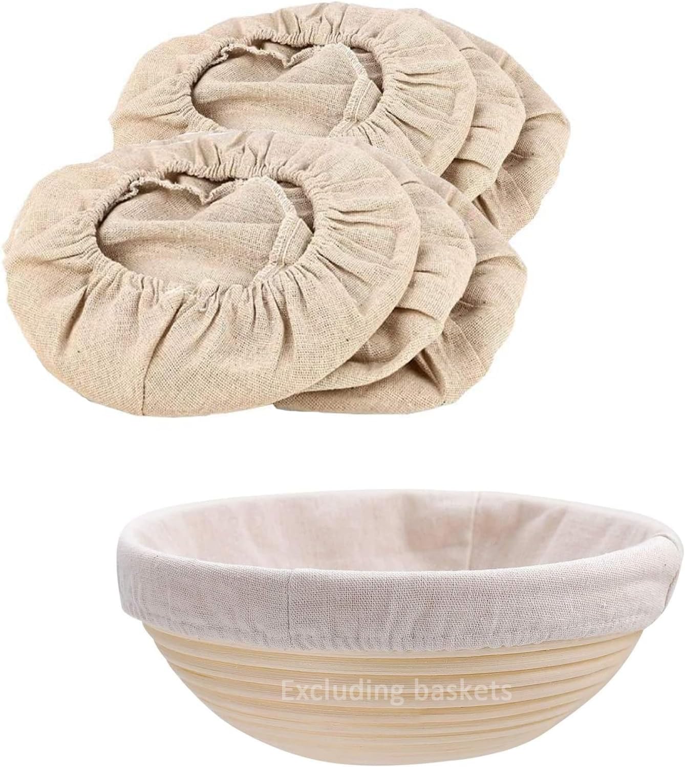 6 Packs Round Bread Proofing Basket Cloth Liner Rattan Baking Dough Basket Cover Natural Rattan Banneton (10 Inch)