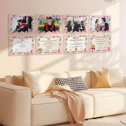 Novabright 2 Set 2026 5.5x8.5 Floral Acrylic Graduation Certificate Frame Pressed Wildflower Wall Mount Floating Picture Frame A4 Photo for Graduation Diploma Degree Document Memory Picture Gift