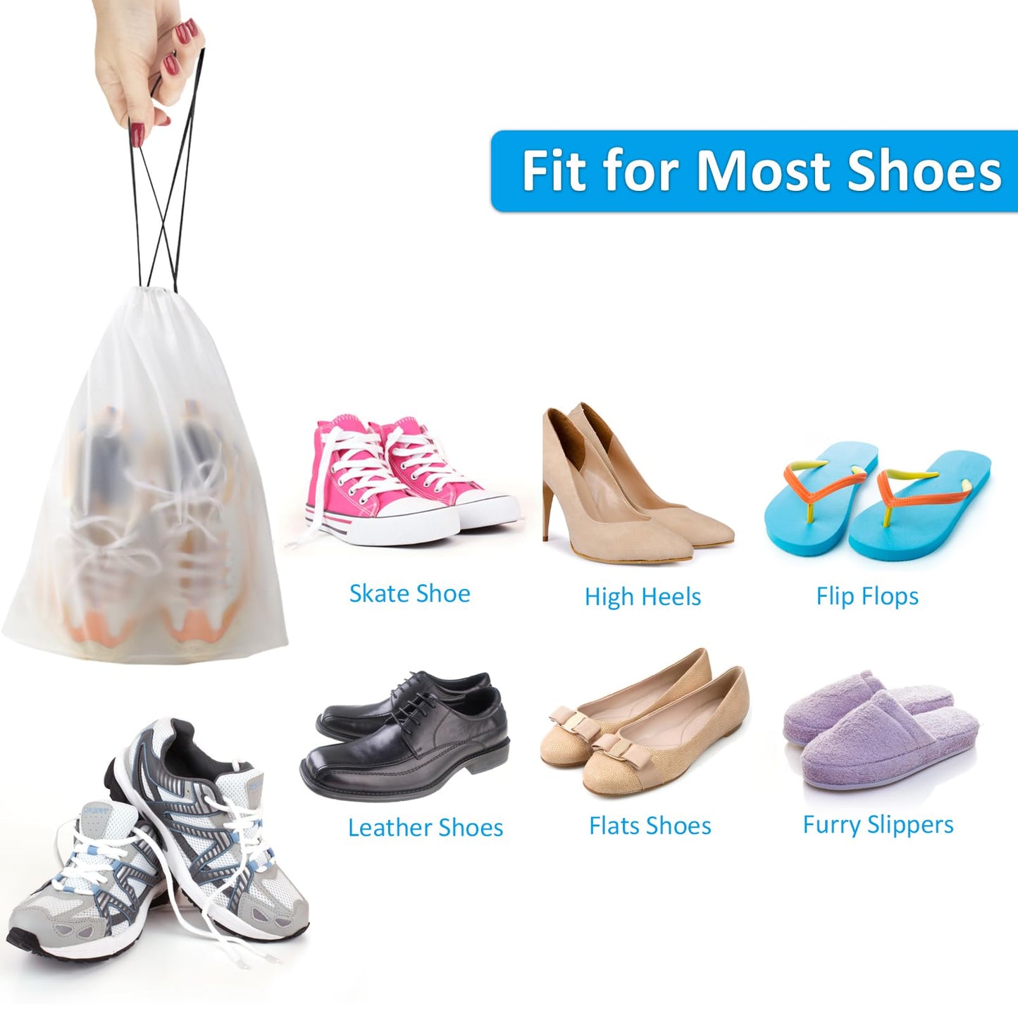 Clear Shoe Bags - 10 PCS, 15.7" x 11.8", Drawstring Travel Shoe Bags for Packing, Waterproof Dustproof Portable Shoe Storage for Men and Women