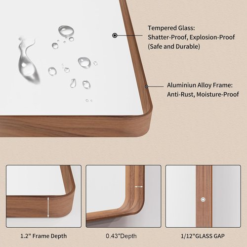 LOAAO Bathroom Mirror - 24x32 Inch Rounded Rectangle Design with Anti-Rust Wood Grain Frame | Versatile Hanging Options