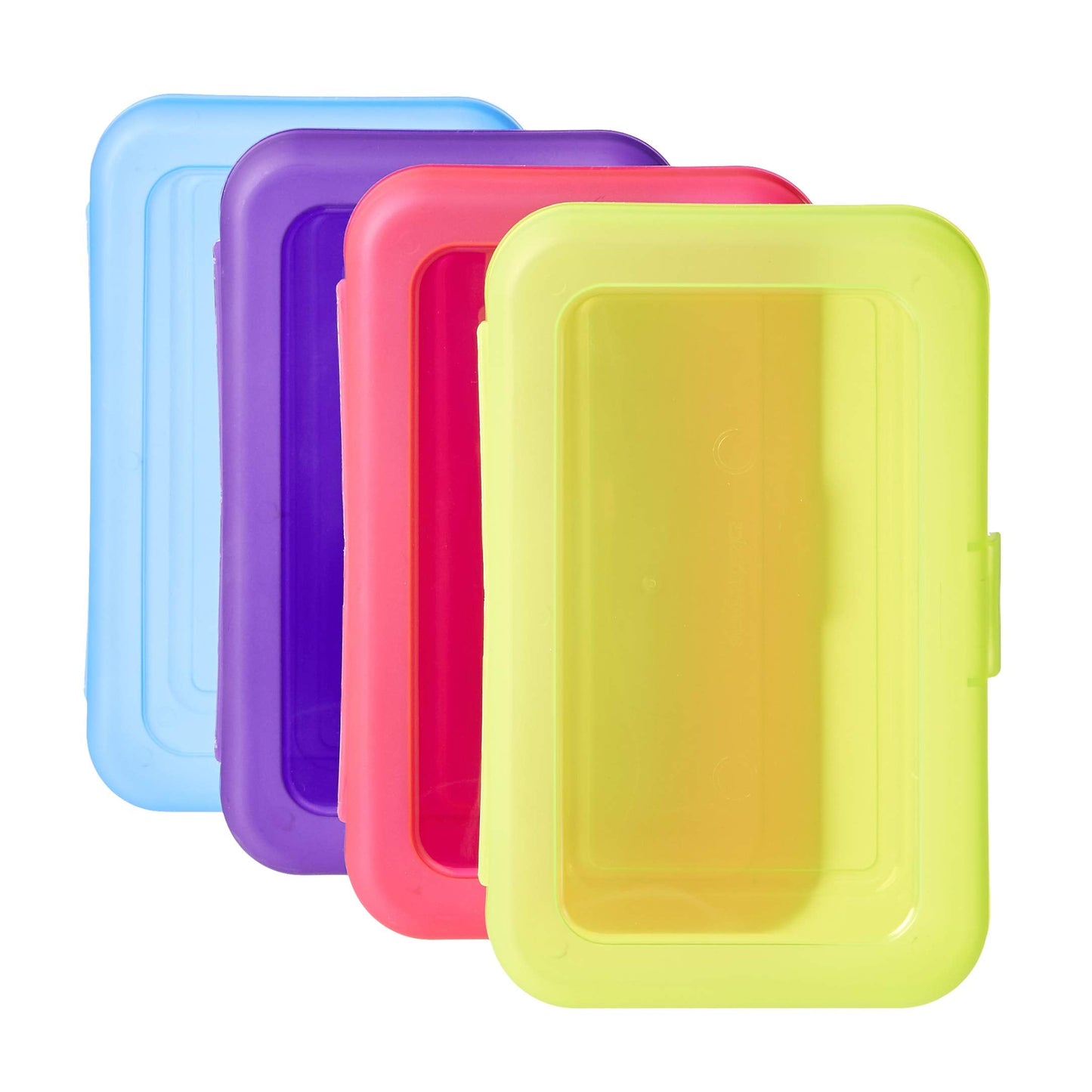 Amazon Basics 4-Pack Large Pencil Cases - Durable Plastic School Supply Pencil Box - Multi-Color Student Organization Cases for Office, College & Classroom Supplies