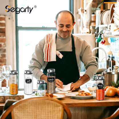 Set, 6 Pack 10oz 136 1 1 Segarty Spice Jar with Labels Large Spice Jars with Shaker Lids, Empty Glass Spices Bottles