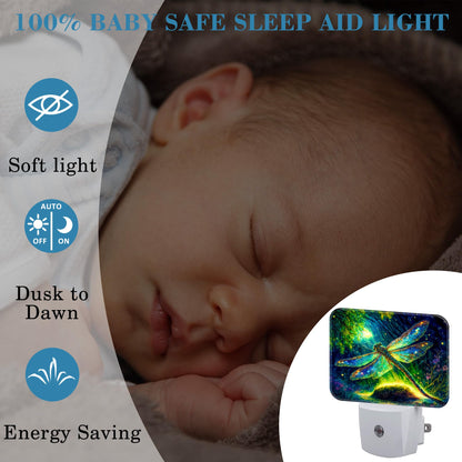 Uiaoiais Glowing Dragonfly Plug in Night Lights, Fantastic Enchanted Forest Nightlight Plug Into Wall Dusk to Dawn Sensor for Kid Girls Boys Women Men Bedroom,Hallway,Kitchen,Bathroom,Stairs Decor