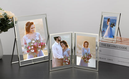 Silver 5x7'' Floating Frame Set of 2, For Photo Sizes ( 3.5x5'', 4x 6''), Silver Plated Metal Frames 5x7'' for Tabletop/Shelf Display, Classy Gift Choice for Wedding, Thanksgiving, Christmas,Birthady.