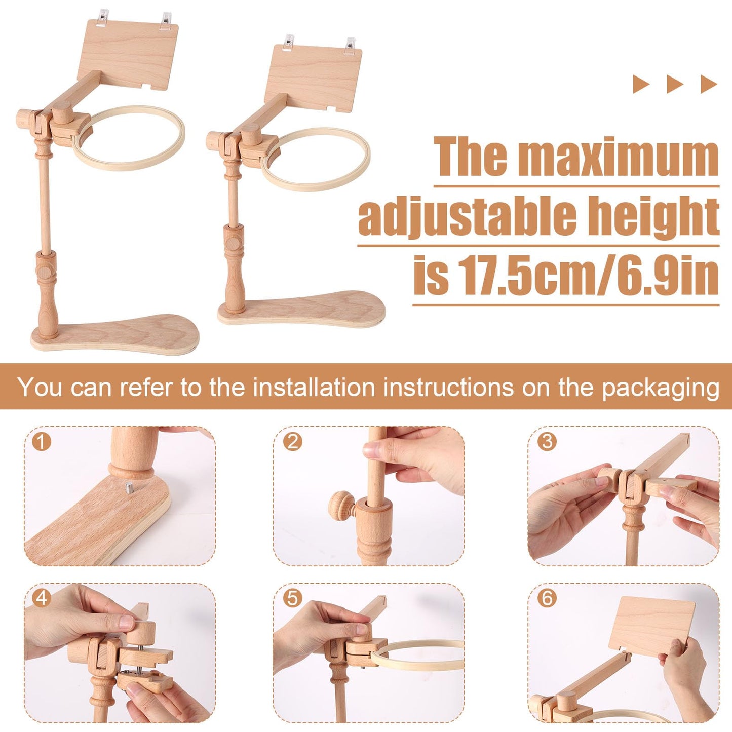 Wood Stitching Embroidery Hoop Stand, Adjustable 360° Rotatable Wooden Embroidery Holder Hands-Free Needlework Holder for Sitting/Lap Frame Cross Stitch Needlepoint Projects