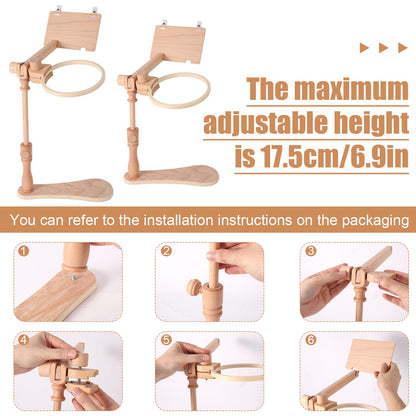 Wood Stitching Embroidery Hoop Stand, Adjustable 360° Rotatable Wooden Embroidery Holder Hands-Free Needlework Holder for Sitting/Lap Frame Cross Stitch Needlepoint Projects