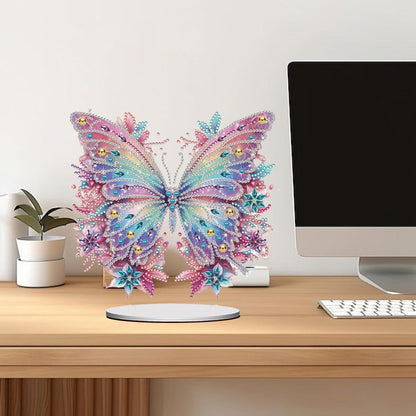ACSAUMMY 5D Diamond Art Kits for Adults, Diamond Art Painting Desktop DIY Diamond Art Tabletop Pink Butterfly Diamond Arts and Crafts for Kids Adults Stand Up Gem Painting Kit for Decoration