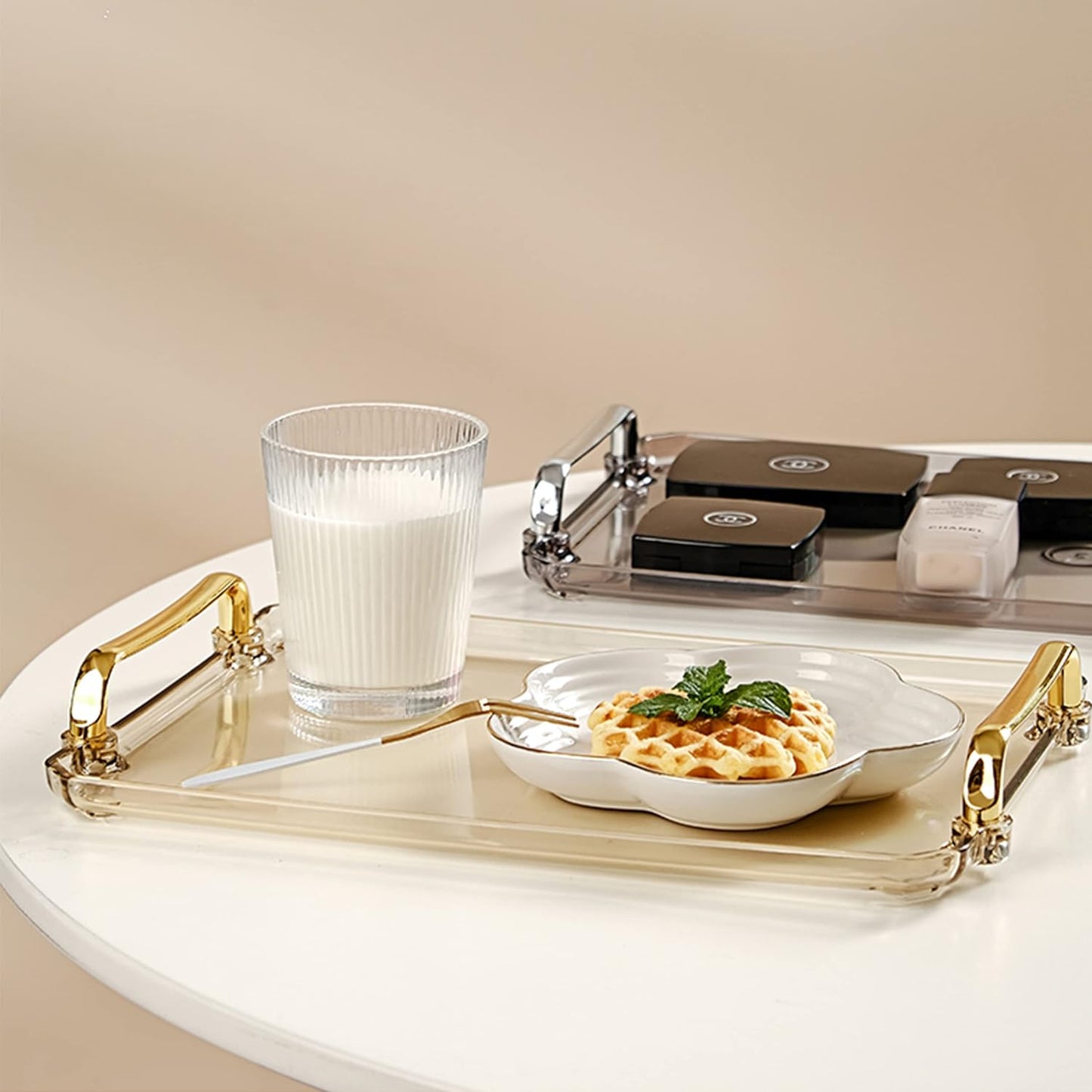 Acrylic Serving Tray with Handles, Decorative Countertop Tray for Coffee Table, 16 x 9 x 0.8 inches - Transparent