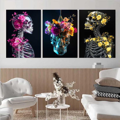 LATETOMT 15x20in 3 Pieces Aesthetic Skull Tapestries Flower Skeleton Wall Art Goth Love Tapestry Black Vertical Wall Tapestry for Valentine's Day Decor Bedroom Living Room Dorm LTMTAYW500