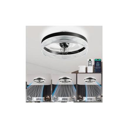 kejector Low Profile Ceiling Fan with Light,20 Inch Fandelier Ceiling Fans with Lights and Remote App Control,360°Oscillation Bladeless Flush Mount LED Fan Light for Bedroom Living Dining Room
