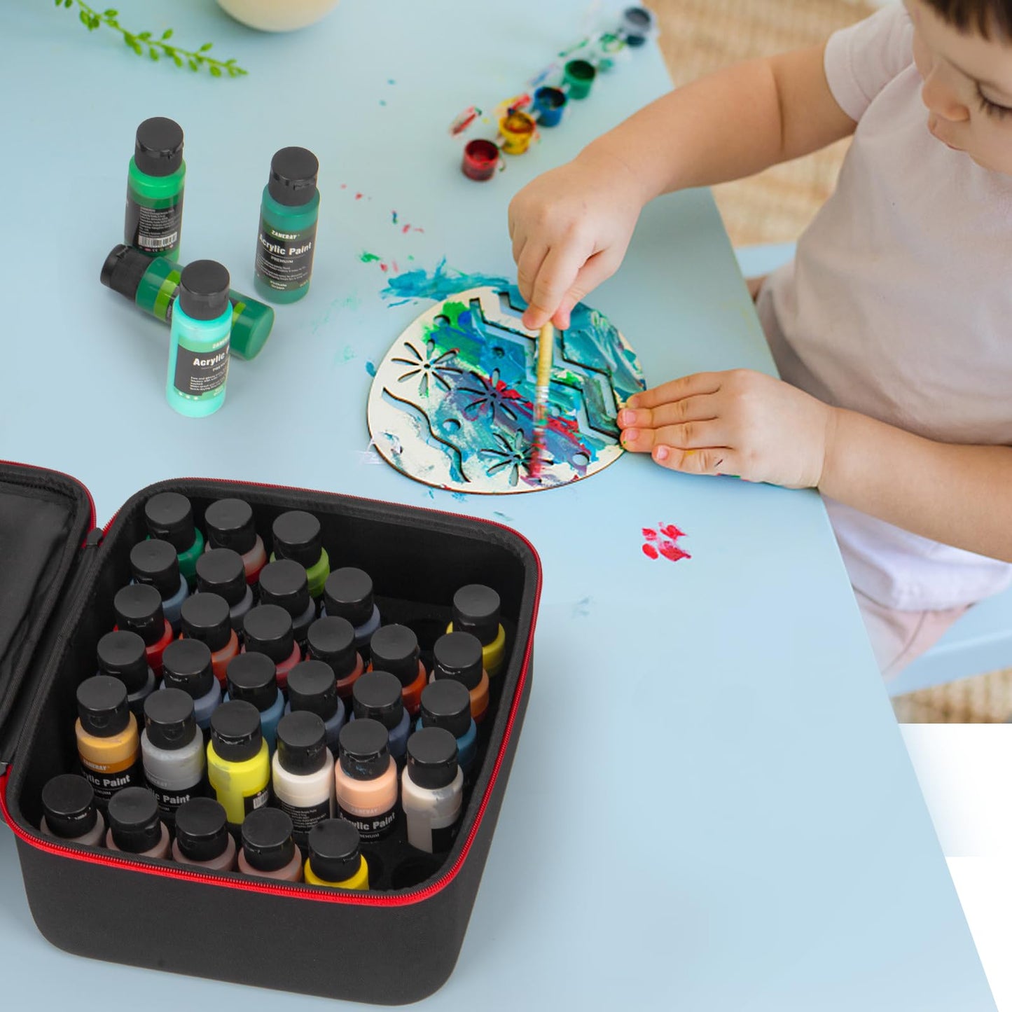 Acrylic Paint Organizer for 2 fl oz Bottles - Case for Apple Barrel/FolkArt/HissiCo - Storage for 42 Bottles, Craft Paint Organizer, Black