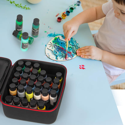 Acrylic Paint Organizer for 2 fl oz Bottles - Case for Apple Barrel/FolkArt/HissiCo - Storage for 42 Bottles, Craft Paint Organizer, Black