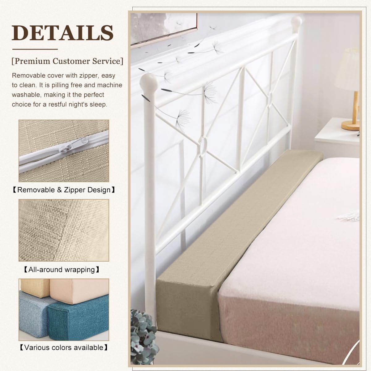 Cover(Beige-LxWxH-76 4 6in) Mattress Extender for Twin/Twin XL/Queen/King Bed, Bed Gap/Space/Crack Filler Between