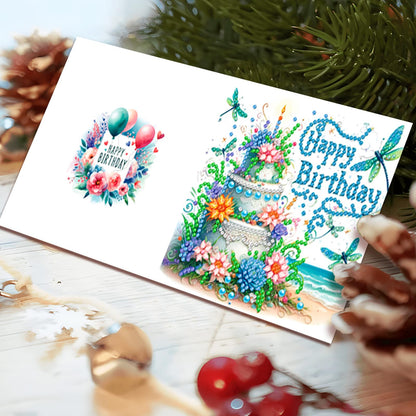 pigpigboss 6 Packs Happy Birthday Diamond Painting Greeting Cards with Envelope, Birthday Cake Diamond Art Cards, Flower Bird Butterfly Diamond Greeting Card Arts Kit for Birthday