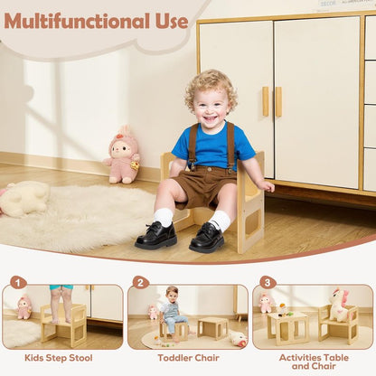 FUNLIO Height Adjustable Montessori Weaning Chair for Age 1-3, Quality Solid Wooden Chair, for Eating/Reading/Playing,Montessori Furniture with CPC Certified - Natural