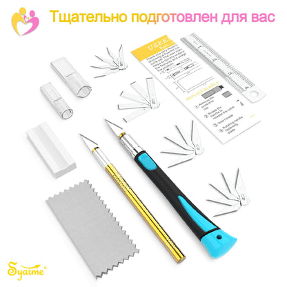 Craft Knife Set, Cutter Manualidades Precision, Cutter de Precision con Mango de Goma, Para Cortar, Tallar y Modelismo, Contiene 2 Cuter Manualidad, 20 Cuchillas de Recambio, Caja de Almacenaje