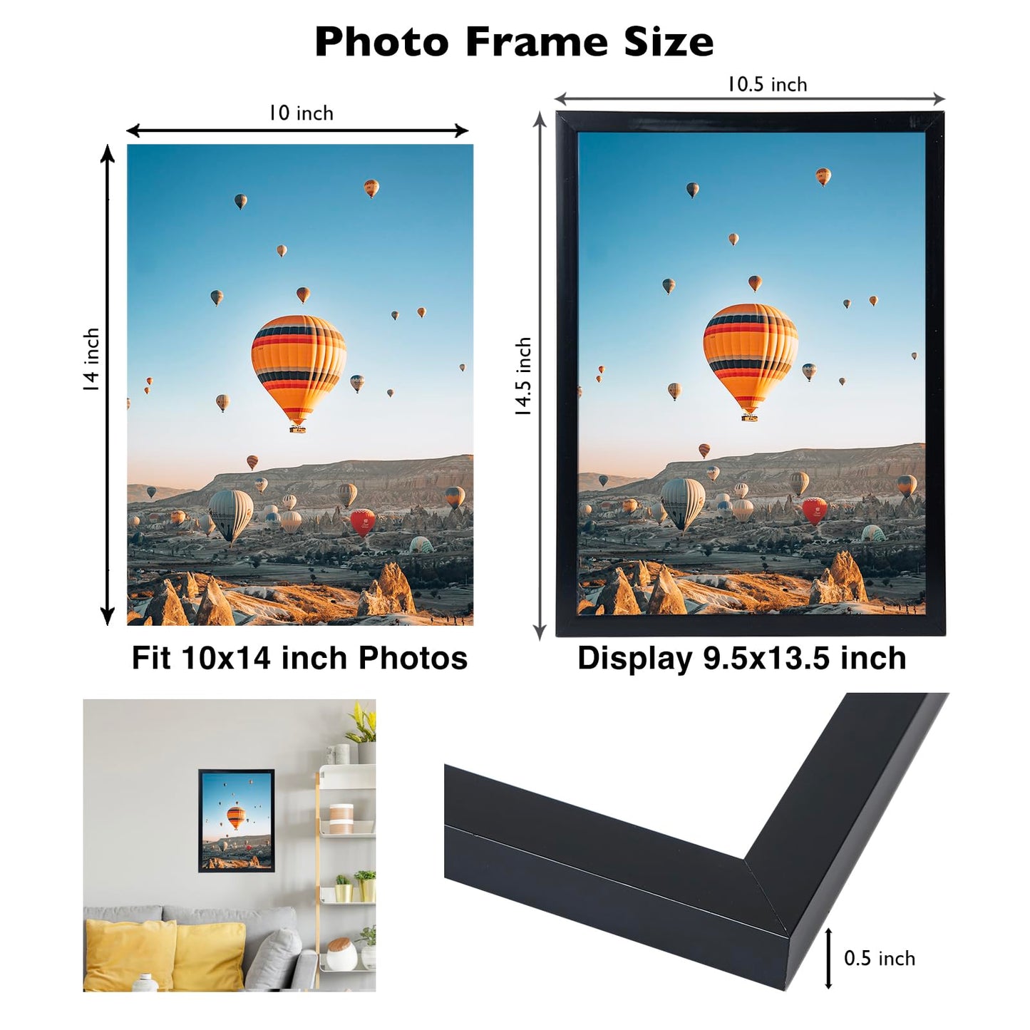 JCJMY 10x14 Picture Frame Set of 6 Black for 30 x 40cm Diamond Painting Art, Wall Mounting Horizontally or Vertically, 10 x 14 Wall Gallery Poster Photo Frame with Durable Shatter Resistant