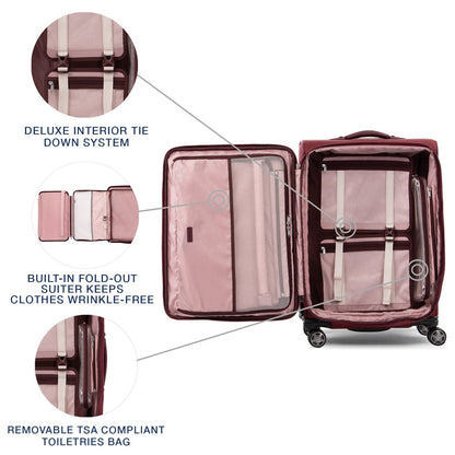 Travelpro Platinum Elite Softside Expandable Checked Luggage, 8 Wheel Spinner Suitcase, TSA Lock, Men and Women, Bordeaux Red, Checked Medium 25-Inch