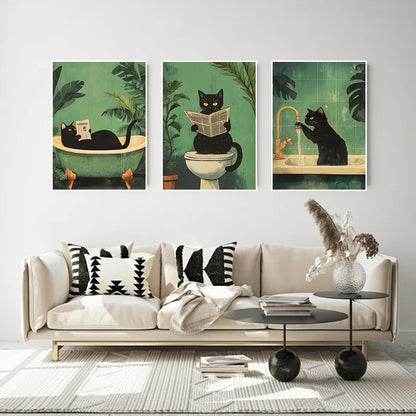 3Pcs Bathroom Cat Diamond Art Kits for Adults Beginners,Full Round Drill Cats DIY Funny Animal Diamond Painting Kits,Paint by Diamonds Dot Gem Art Crystal Easy,Home Wall Teens Decor&Gift-12x16in