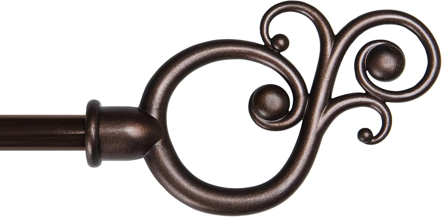 Kenney KN65260 Valencia Large Plastic Scroll End Window Curtain Rod, 28-48" Adjustable, Chocolate
